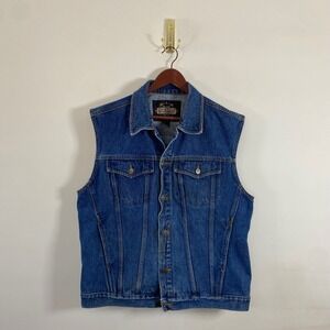 Vintage Guide Gear Denim Vest Button Up Medium Wash Size Medium Pockets Biker